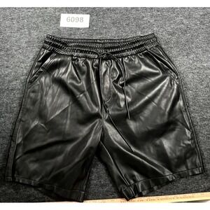 TAGOO Shorts Mens Large Black Faux Leather Drawstring Flat Front Casual Athletic
